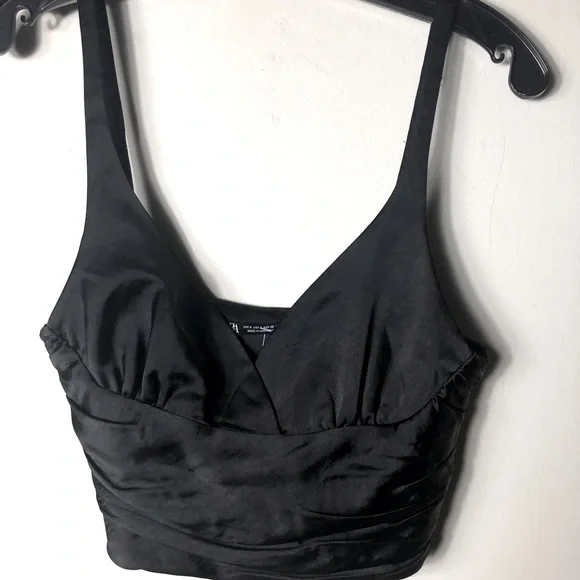 SOLD” SOLD “NWT Black satin crop top, ruched sides. SIZE: SMALL - Picture 1 of 8